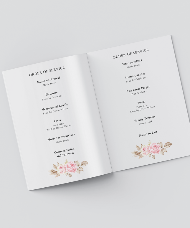 A5 Blush Watercolor Funeral Order of Service | We Design & Print