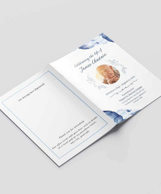 Botanical Blue Order of Service | We Design & Print | Masculine, Blue