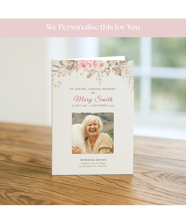 A5 Blush Watercolor Funeral Order of Service | We Design & Print