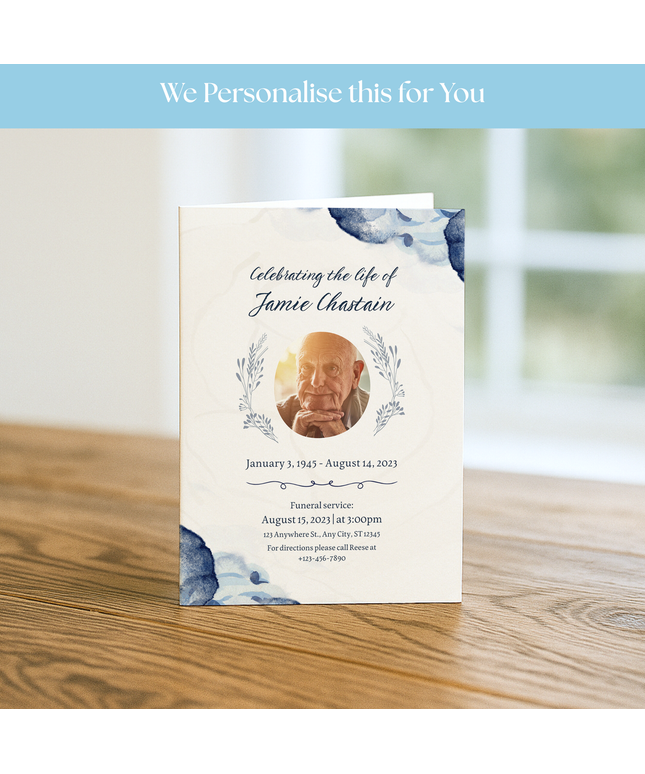 Botanical Blue Order of Service | We Design & Print | Masculine, Blue