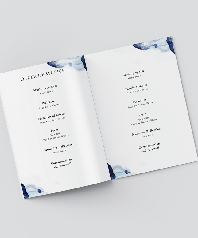 Botanical Blue Order of Service | We Design & Print | Masculine, Blue